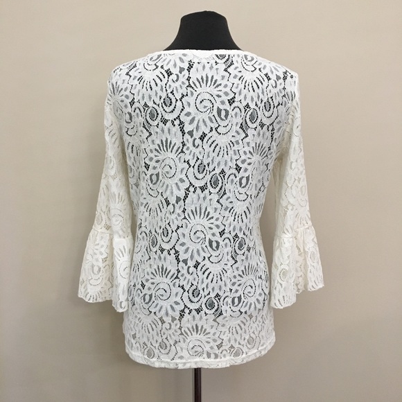 ICHI Ivory White Lace Bell Sleeve Blouse Women’s EUR 40/Medium - Picture 3 of 7